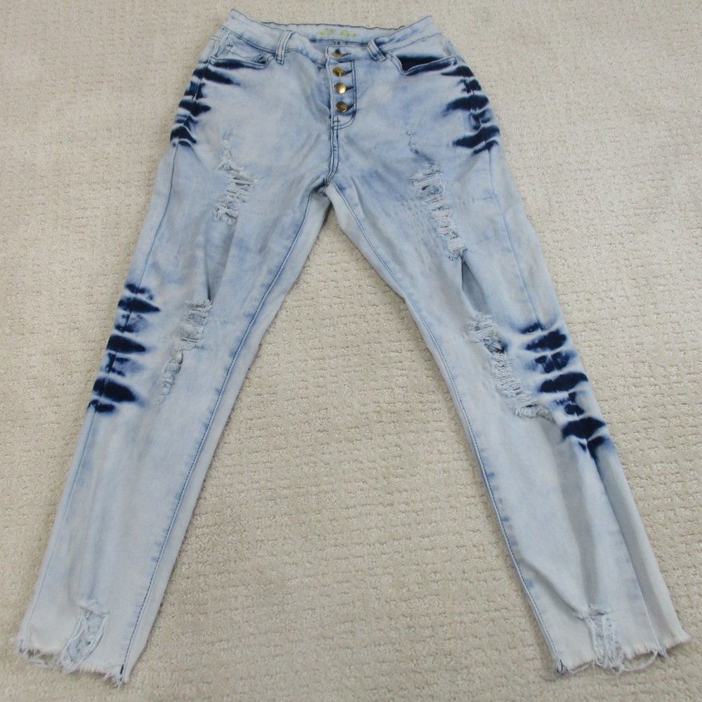 AL Jeans Womens 9 Distressed Bleach Wash Multi Button